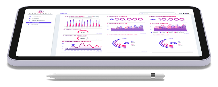 Tablet mostrando la interfaz de Playtopia para escuelas